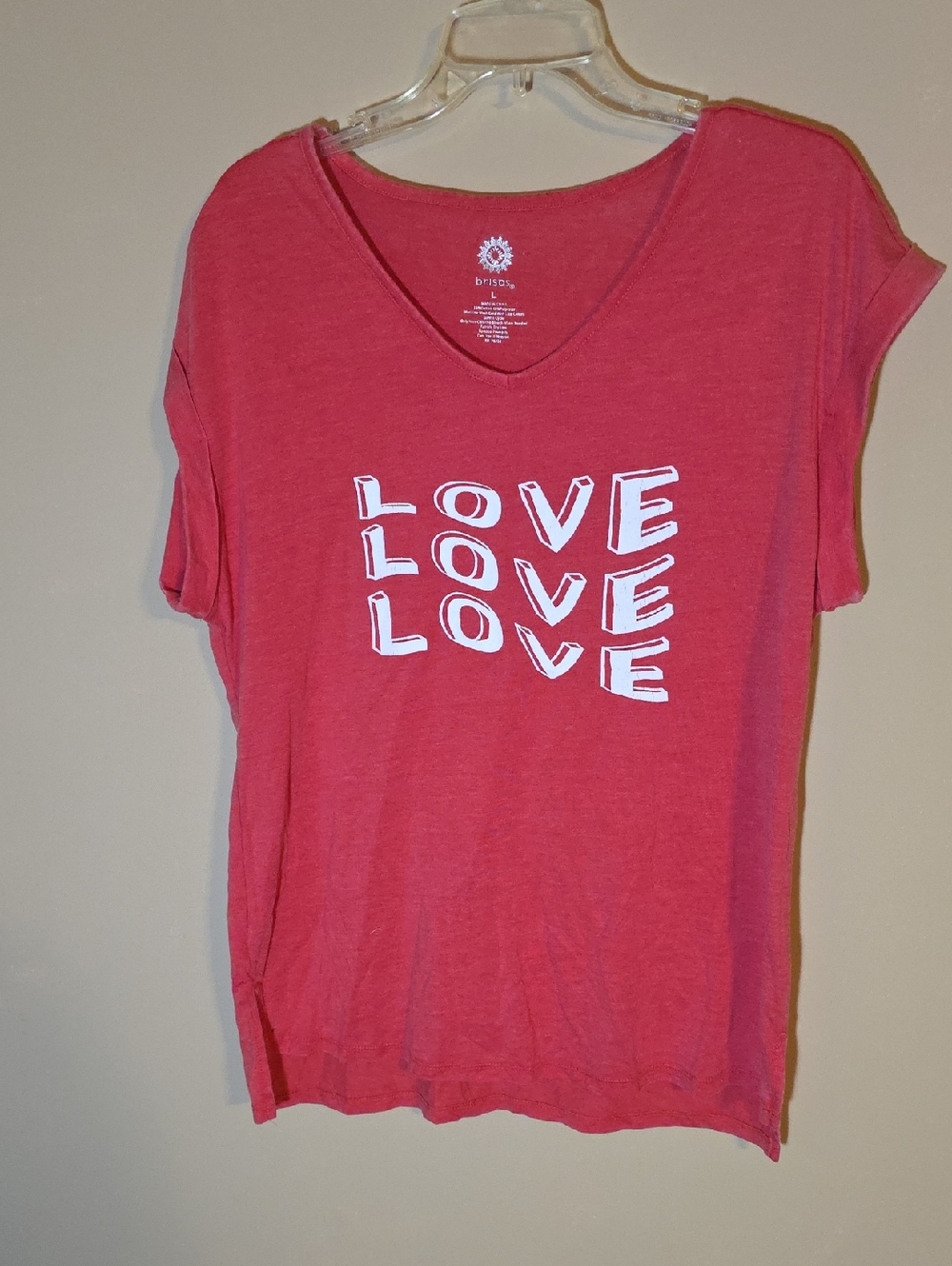 Womens Brisas Vneck Short Sleeved Tshirt Red W/ Love Graphic Size L